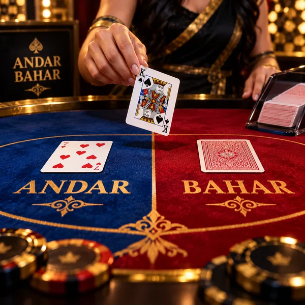 Andar Bahar game artwork — playing cards dealt to the Andar and Bahar sides