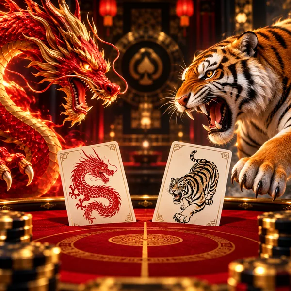 Dragon Tiger game artwork — dragon and tiger emblems on a card table