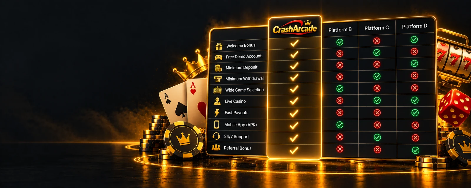 Feature comparison table banner with checkmarks