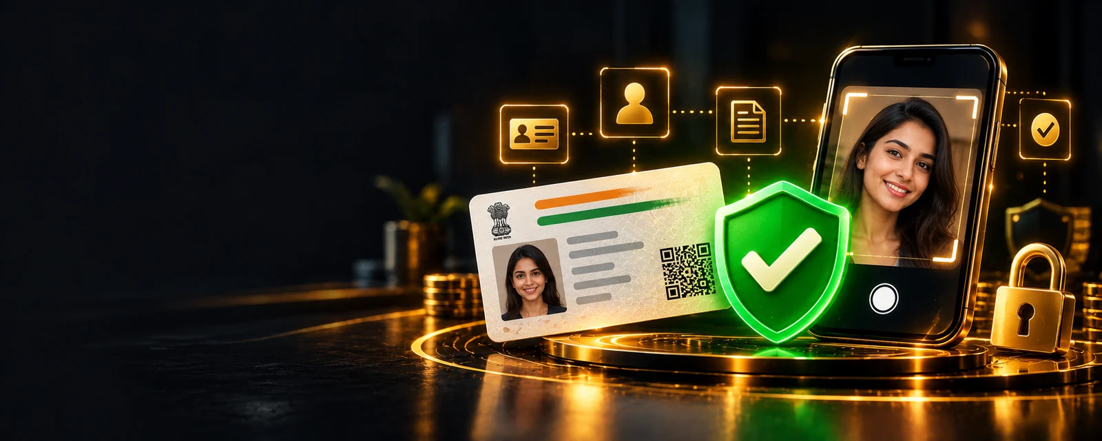 Account verification banner with an ID card and a verified checkmark
