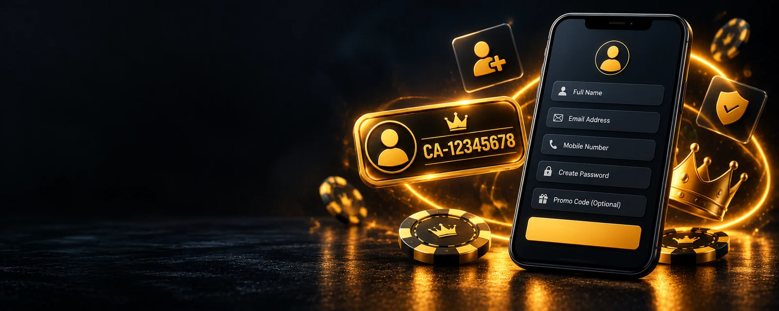 Create your Crash Arcade account banner with a registration form