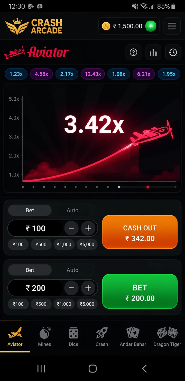 Aviator round in progress showing a live multiplier