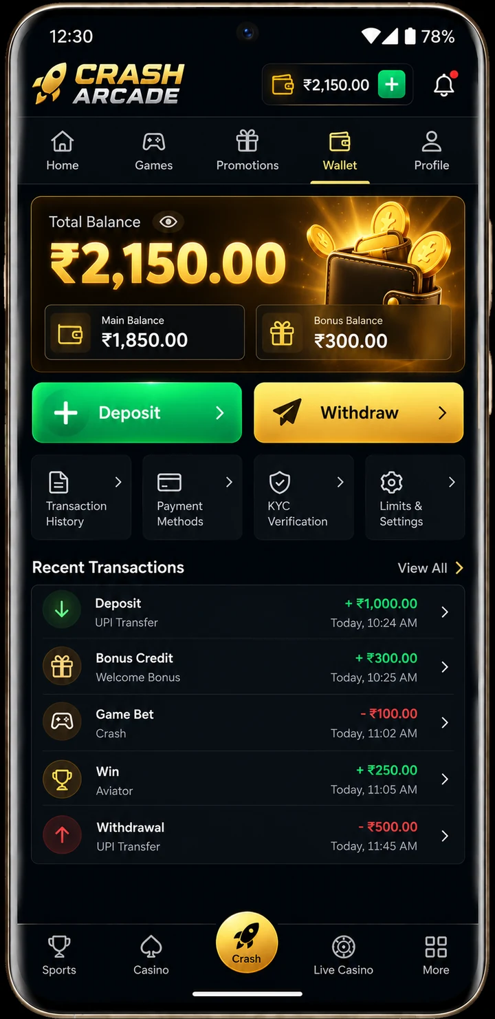 Crash Arcade wallet balance screen